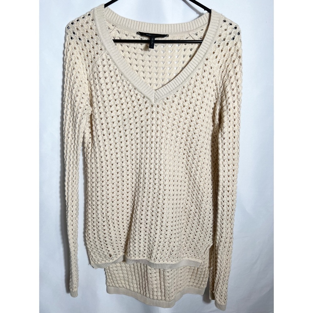BCBG Max Aria Long Open Knit V-Neck Sweater